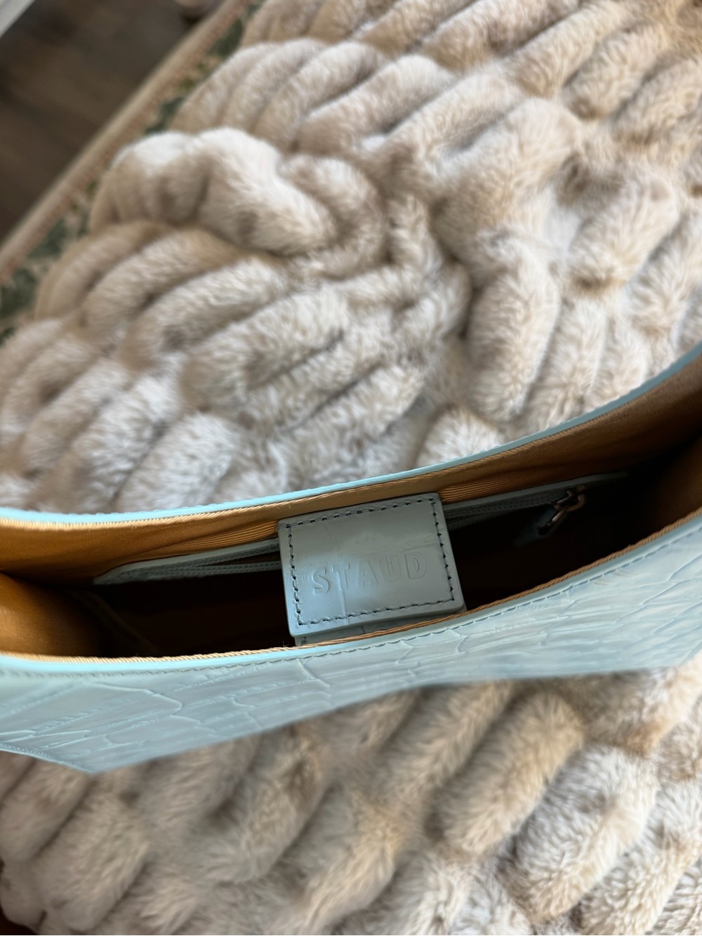 STAUD Light Blue Croc-Embossed Shoulder Bag - Picture 2 of 5